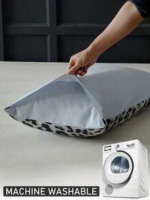 1pc Grey Leopard Print Pillowcase, Fashionable Personalized Modern Style Polyester Decorative Throw Pillow Cover Suitable For Sofa, Home Decor, Machine Washable, Without Filling - Grey - View 6
