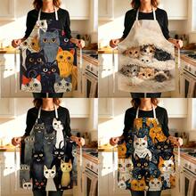 1 pièce Tablier imprimé chat empilé de style dessin animé - Design sans manches, coupe durable et confortable, avec motifs de chats multicolores noir, blanc et orange, convient pour la cuisine, la cuisson et le nettoyage de la maison, le nettoyage ménager, le tablier de ménage, l'uniforme de maison, le tablier de jardinage peint à la main fait main, cadeau de vacances amusant - Multicolore - Voir 6