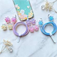 Flower Design Cable Protector, Anti-Breakage Charging Cable Protector, Compatible With IPhone 12-15/16, Type-C & Lightning Data Cable Protector, Cute Decorative Charging Cable Protector - Multicolor - View 1
