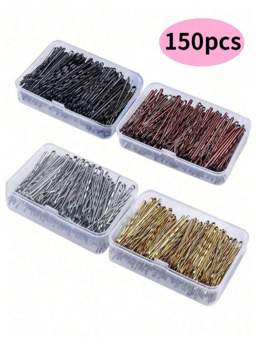 150pcs/Box Simple Straight Hair Clips, Invisible Bangs Hair Clips, Hair Fixing Clips,Claw Clips - Multicolor - View 1