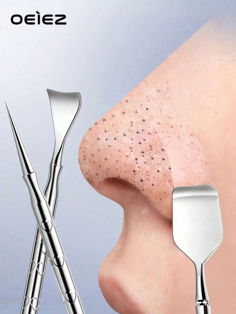 OEIEZ Portable Double Head Blackhead Remover Stainless Steel Pore Scraper Deep Cleansing Tool For Face Nose Skin Care - Silver - View 1