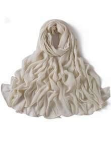 1pc Women's Solid Color Rolled Edge Pleated 100% Rayon Scarf, Fashion Casual Headscarf, Hijab - Multicolor - View 18