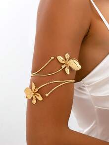 1pc Punk Exaggerated Metal Floral Arm Cuff Bracelet,Versatile Women Accessories For Daily, Party & Beach, Perfect Holiday - Gold - View 1
