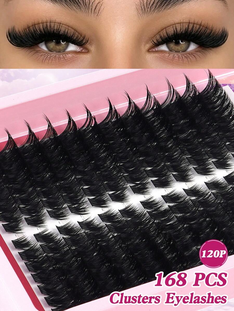 MAANGE 168 Clusters 120D Ultra Dense Cluster Lash Extensions, Dramatic European And American Style Segmented False Eyelashes, Soft And Lightweight Single Cluster Lashes, Create Exaggerated 3D Makeup Effect, Essential For Stage And Party Makeup, Gift For Women, Travel And Date Essential Lashes - DD - View 1