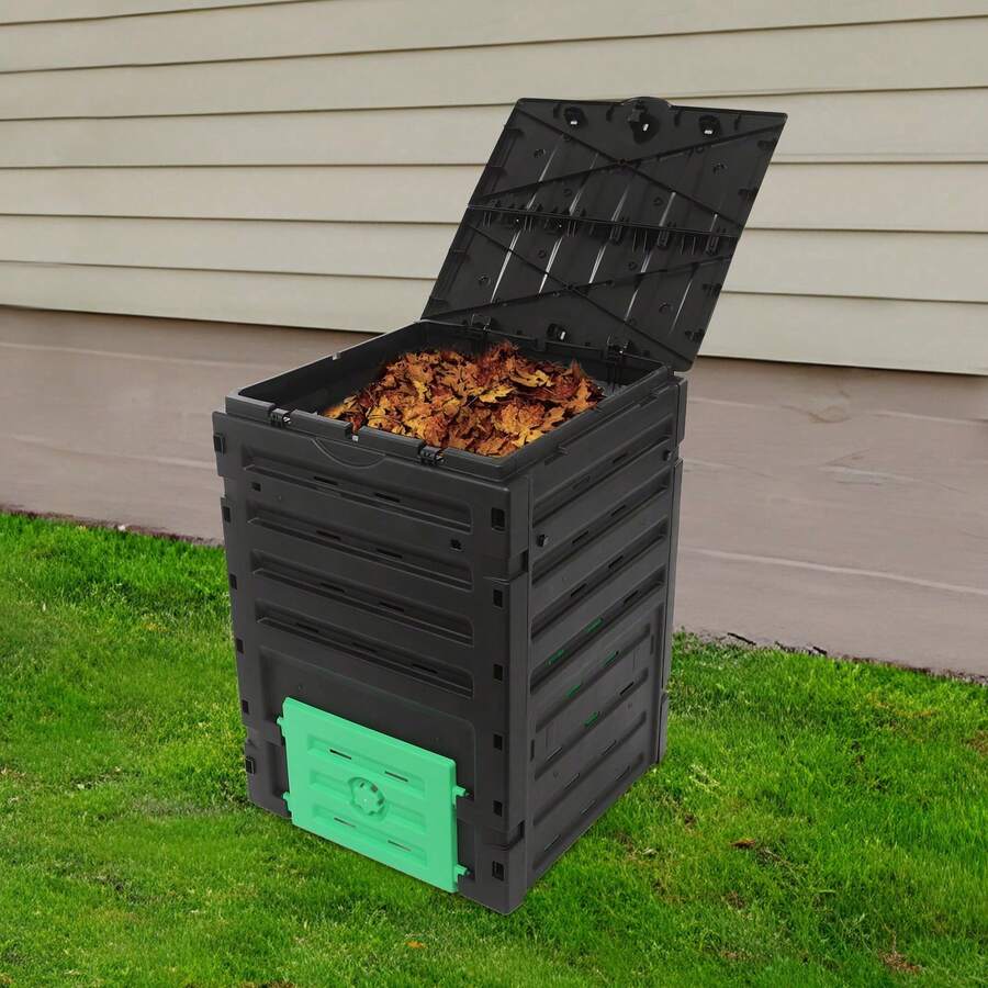 Free Standing Garden Compost Bin, 450L/ 119 Gal Compost Bin, Rectangle Shape Outdoor Large Capacity Composter Used In Gardens, Balconies, Courtyards, Kitchen - Black + Green - View 1