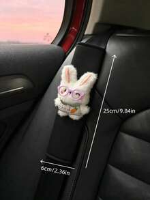 1pc Cute Glasses Bunny Car Seat Belt Cover, Plush Rabbit Auto Shoulder Pad, Sweet Car Interior Decor Kawaii Rabbit Car Seat Belt Cushion, Cartoon Bunny Auto Accessory, Lovely Car Decor Gift - Glasses Rabbit - View 4