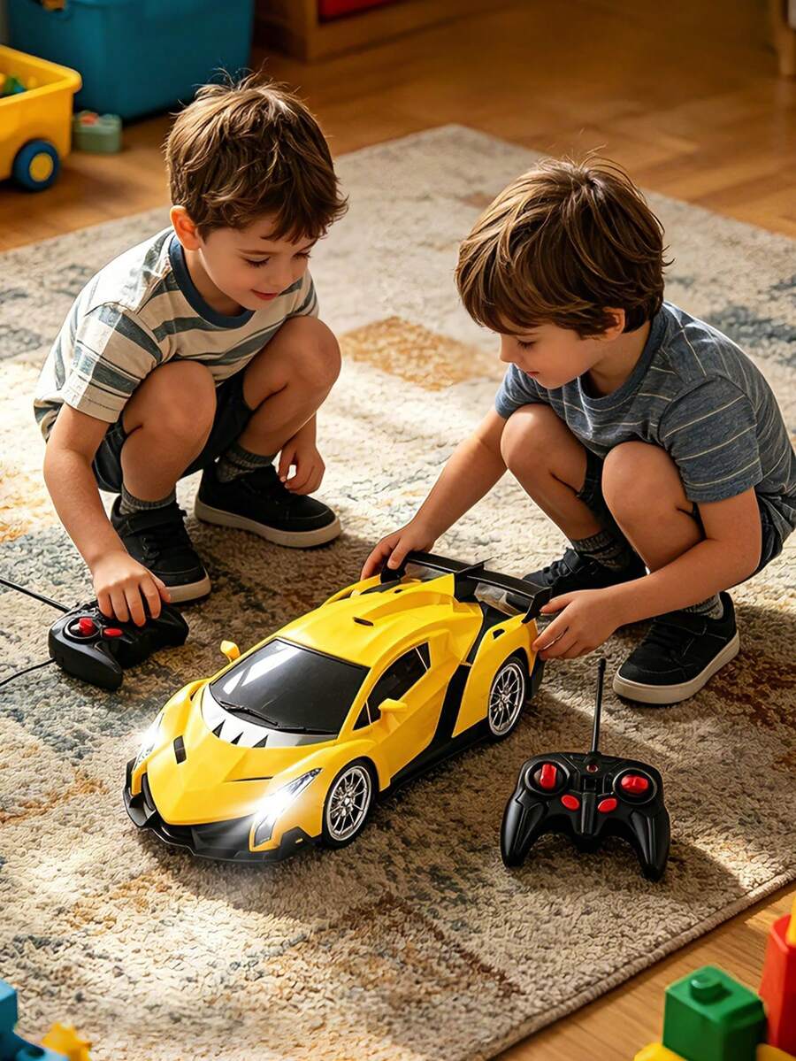 1pc 1:16 Scale Remote Control Racing Car Toy With LED Lights - Battery Powered Plastic RC Car, Suitable For 3-6 Years Old Children, Weather-Resistant, Button Control - High-Speed Drift Electric Toy Car Set, Can Be Used As Birthday And Holiday Gifts With Lights And Controller