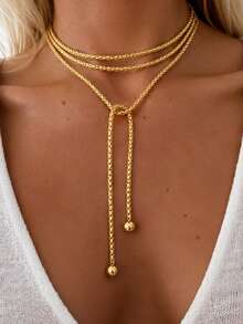 1pc Fashion Casual Minimalist Multi-Layer Wrap Long Necklace For Women, Suitable For Daily Wear, Date, Party, Vacation, Travel, Ideal Gift For Girlfriend And Mom - Yellow Gold - View 6
