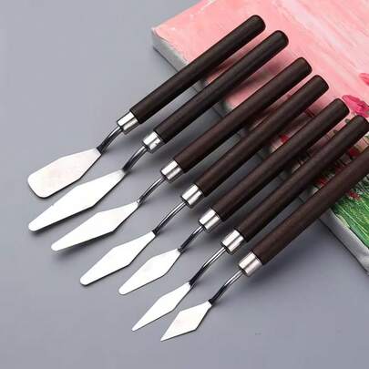 7pcs/Set, Stainless Steel Oil Painting Palette Knives, Paint Scrapers, Paint Mixing Knives, Paint Picking Knives, Suitable For Oil Painting, Acrylic Paint And Watercolor Painting, Color Mixing Tools, Art Supplies, Painting Supplies, Learning Supplies