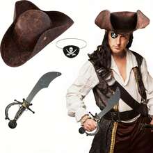3pcs Pirate Party Accessories Set, Unisex Pirate Tricorne Hat Set, Suitable For Halloween Cosplay Party Costume, Perfect For Halloween Pirate Theme Party Accessories - Multicolor - View 1