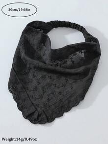 1pc Original Floral Embroidered Rolled Edge Headwrap Hairband For Women, Suitable For Daily And Vacation Use Summer Hair Accessories Beach Scarf Vacay Bandanas - Black - View 4