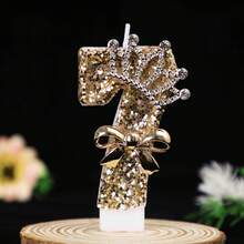 Gold Glitter Number Candle With Rhinestone Crown And Bow, Shiny Cake Decoration Topper, Suitable For Birthday, 16/18/21st Adult Party, Anniversary, Bachelorette Party, Christmas, New Year, Graduation And Holiday Party, Elegant Number Candle, Practical And Cute Party Decoration - View 19