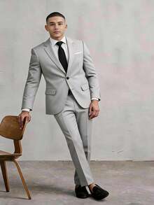 Men's Casual Suit Set Including Jacket And Pants, Versatile For Spring And Autumn - Grey - View 1