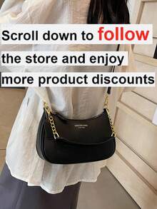 Bolso de hombro de piel de PU de unicolor para mujer, bolso cruzado multifuncional, adecuado para ir al trabajo, con correa ajustable - Negro - Ver 2