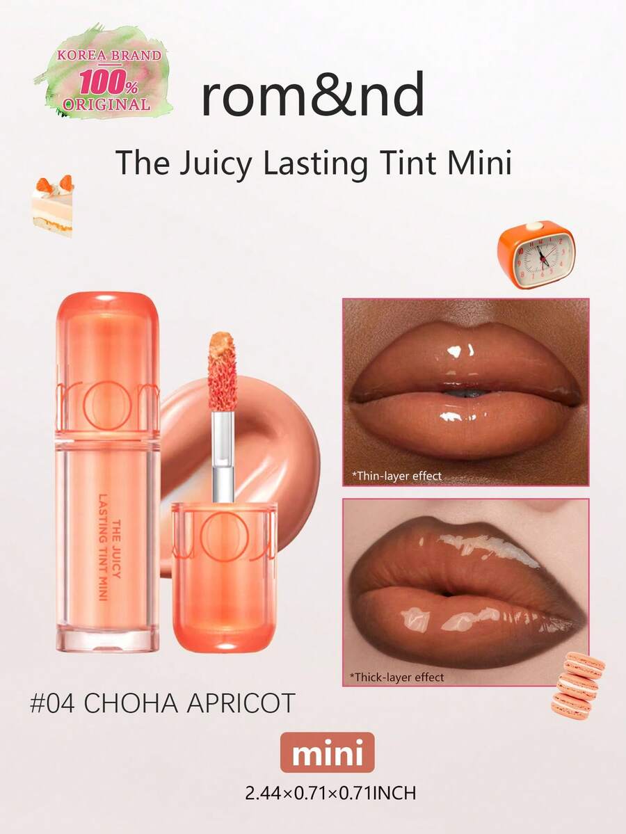Rom&nd THE JUICY LASTING TINT 迷你 04 CHOHA 杏色 1g/0.04oz,水潤滋潤質地,滋養保濕,輕盈舒適,持久顯色,不黏膩,輕盈質地,迷你尺寸,適合試用與旅行,送給朋友的完美禮物,適合初學者與女性日常使用,韓系美妝 - 04 CHOHA APRICOT - 查看 1
