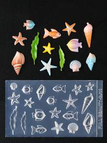3D海洋美甲矽膠模具－迷你海洋生物模具，適用於DIY美甲飾品，海星、貝殼、魚、海藻樹脂鑄造美甲模版，適合UV樹脂、聚合物黏土美甲裝飾 - 無色 - 查看 5