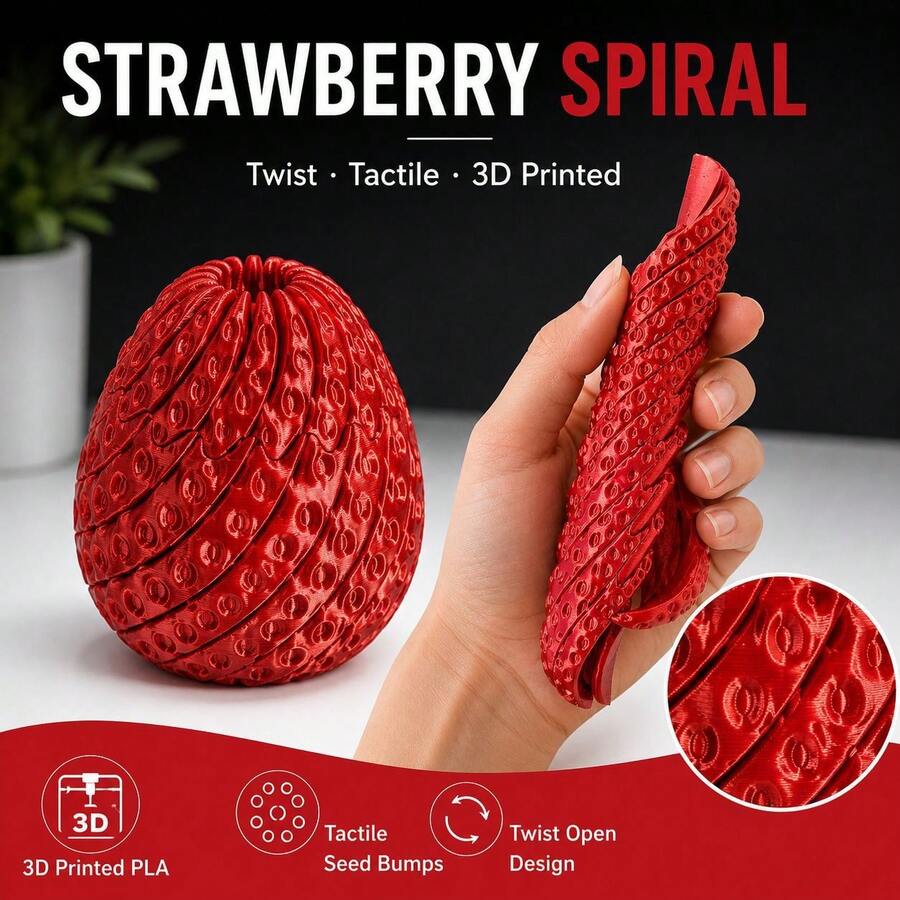 1pc Printed Spiral Strawberry Stress Relief Toy, Fidget Toy, Desktop Classroom Reward Small Gift, Party Favor