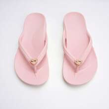 Unisex Flip Flops With Arch Support, Solid Color Beach/Home Slippers, Suitable For Spring, Summer, Autumn - Pink Pearl Butterfly Shoe Flower - View 4