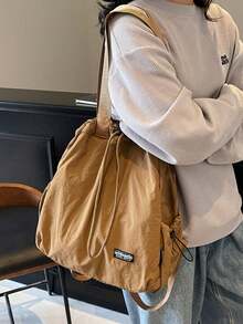 Solid Color Minimalist Large Capacity Portable Women's Bag, Versatile Style, Suitable For Daily Commute, Travel, Shopping - Khaki - View 5