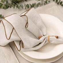 1/2/6/10pcs Brown Hem Beige Cloth Napkin, Suitable For Wedding, Valentine's Day And Home Decoration - Beige - View 1