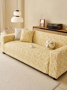 1pc 3D Sofa Cover, Chenille Material Multi-Functional Full Coverage Sofa Protector, Holiday Decor Elastic One-Piece Sofa Cover, Suitable For 1/2/3/4 Seater Sofa - Light Yellow - View 6