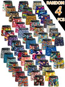 4/8/12/16 Pack Men's Fun Print Boxer Briefs, High Elastic Breathable Polyester Spandex Blend, Abstract Pattern, Daily Sport & Leisure, Cycling Shorts - Multicolor - View 19