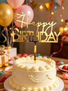 3件組 Happy Birthday 金色蛋糕插牌,金色亮片蛋糕裝飾,週年主題派對蛋糕裝飾用品 - styleE - 查看 8