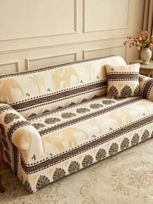 1pc Full Coverage Sofa Cover, Modern Style Polyester Fabric, Machine Washable, All Season Use - Beige - View 5