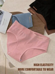 4pcs Seamless Mid-Waist Panties, Maillard Color Comfortable High Elasticity Triangle Briefs - Multicolor - View 2