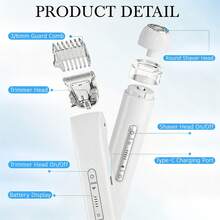 2 In 1 Women Electric Razor & Bikini Trimmer, IPX7 Waterproof Wet Dry Shaver With Ceramic Sharp Blade, USB Rechargeable 400mAh Dual Head Hair Trimmer For Face, Underarm, Leg And Pubic Hair, Portable Personal Groomer, Gift For Men Women,Multiple Color - 白色 - 查看 8