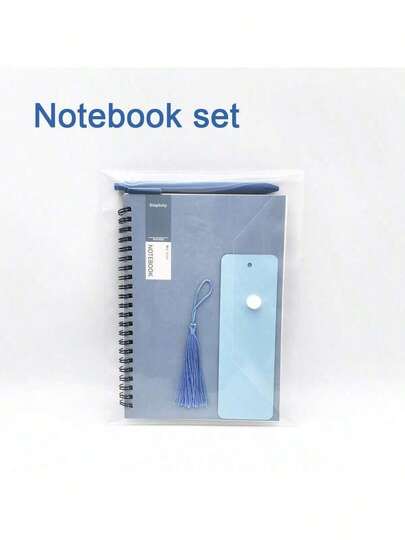 Juego de Cuaderno Espiral A5 (Cuaderno Aleatorio + Bolígrafo + Marcador + Borla + Bolsa Impermeable) 80 Hojas, Cubierta Suave Duradera, Rayado, Perfecto para Estudiantes, Oficina y Profesionales