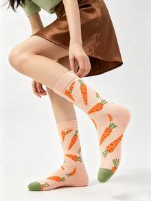 1 Paar mehrfarbige Karottenmuster Wadenlange Socken, süß & lustig im Landhausstil, weiche bequeme modische Sommer Wadenlange Socken, geeignet für tägliche Outdoor Landhausspaziergänge Familie und andere Anlässe, Sommer Herren & Damen Wadenlange Socken - Verschiedenfarbig - Übersicht 10