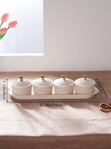 1 Set Transparent/Beige Round Dish Set, Snack Dried Fruit Candy Storage Dish, Luxury Holiday Celebration Food Storage Dish Set - Milky White - View 11