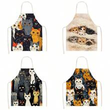 1 pièce Tablier imprimé chat empilé de style dessin animé - Design sans manches, coupe durable et confortable, avec motifs de chats multicolores noir, blanc et orange, convient pour la cuisine, la cuisson et le nettoyage de la maison, le nettoyage ménager, le tablier de ménage, l'uniforme de maison, le tablier de jardinage peint à la main fait main, cadeau de vacances amusant - Multicolore - Voir 1