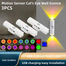 3pcs/6pcs Dual-Head Cat Eye Sensor Wall Lights, USB Rechargeable, RGB Night Light, 3/7 Color Modes, Stepless Dimming, Suitable For Bedroom/Stairs/Closet, Modern Aesthetic Spotlight - Multicolor - View 2