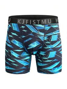 4/8/12/16 Pack Men's Fun Print Boxer Briefs, High Elastic Breathable Polyester Spandex Blend, Abstract Pattern, Daily Sport & Leisure, Cycling Shorts - Multicolor - View 8