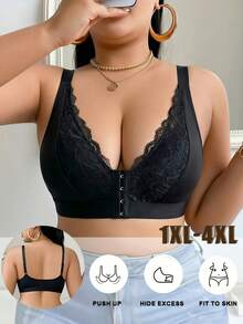2pcs Ladies Plus Size Lace Front-Clasp Bra , No Padding, Adjustable Straps, Breathable, Ideal For Daily Wear, Lingerie For Women, Bra Plus Size Women - 彩色 - 查看 2