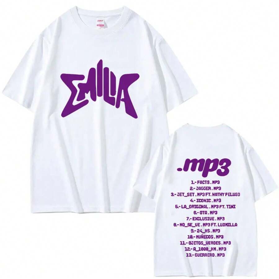 Singer Emilia Mernes MP3 Music Album Graphic T-Shirt For Men And Women Hip-Hop Oversized Short Sleeve Unisex Fashion Casual Cotton T-Shirts - White - View 1
