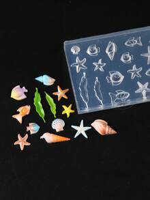 3D海洋美甲矽膠模具－迷你海洋生物模具，適用於DIY美甲飾品，海星、貝殼、魚、海藻樹脂鑄造美甲模版，適合UV樹脂、聚合物黏土美甲裝飾 - 無色 - 查看 4