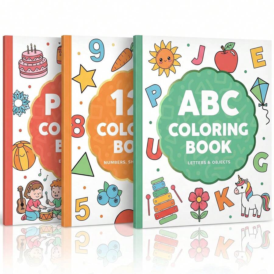 (PLAY 36 Pages/127g, ABC 54 Pages/173g, 123 42 Pages/136g) 3-Book Set Children's Coloring Books, Toddler Coloring Books, Large Size Simple Patterns, Letters Numbers Colors Shapes Learning, Educational Activity Books, Fun Gift For Boys And Girls - Paperback - View 1