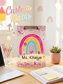1pc Personalized Rainbow Glitter Confetti Teacher Clipboard, Customized Teacher Name Clipboard, Teacher Appreciation Gift, Acrylic Clipboard, Back To School, Transparent Writing Board, Kindergarten And Elementary Classroom Decor - Multicolor - View 2