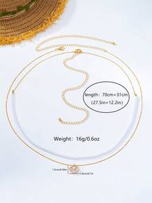 1件時尚優雅仿珍珠貝殼吊墜腰鍊 女款日常穿搭飾品 - 金黃色 - 查看 5