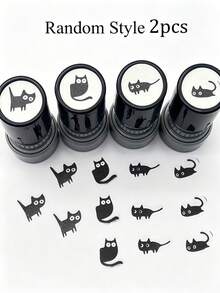 1/2/4 piezas Sello de patrón de gato de dibujos animados estilo hot, sello para diario, scrapbooking, relieve, sello para álbum de recortes, adecuado para manualidades, sello de aliento para maestros, adecuado para diarios, sobres, sellos en notas, material de plástico - Multicolor - Ver 11