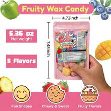 Gummy Glow [Tasting Pack]12Oz+5.36Oz Wax Candy,5 Assorted Fruit Flavors, Multiple Cute Fun Shapes(Bear,Bottle,Animals),Freezable Stress Relief Snack, Ideal For ASMR Lovers, Football Match Game Party Snacks,Sharing Gift. - 2 Packs - View 3