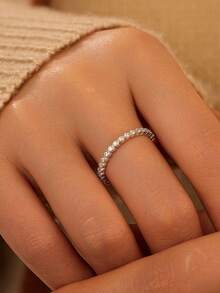BALMORA 1pc Fashionable Minimalist High-End S925 Sterling Silver Delicate Ring, Gift For Women/Girlfriend - Silver - View 7