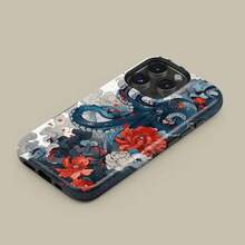 Mysterious Octopus In Cloudy Seas Phone Case For IPhone 17 16 15 14 13 12 Pro Max, Flowers Protective Cover For Samsung Galaxy S21 S22 S23 S24 S25 Plus Ultra Case - Dusty Blue - View 2
