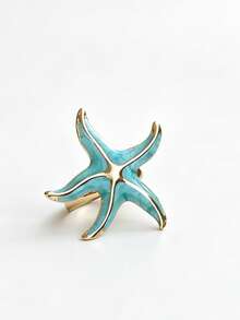 Fashion Mermaid Style Starfish French Vintage Ocean Aesthetic Sculptural Jewelry, Vibrant Colorful Vacation Style Open Ring, Premium Vacation Accessory - Starfish - View 8