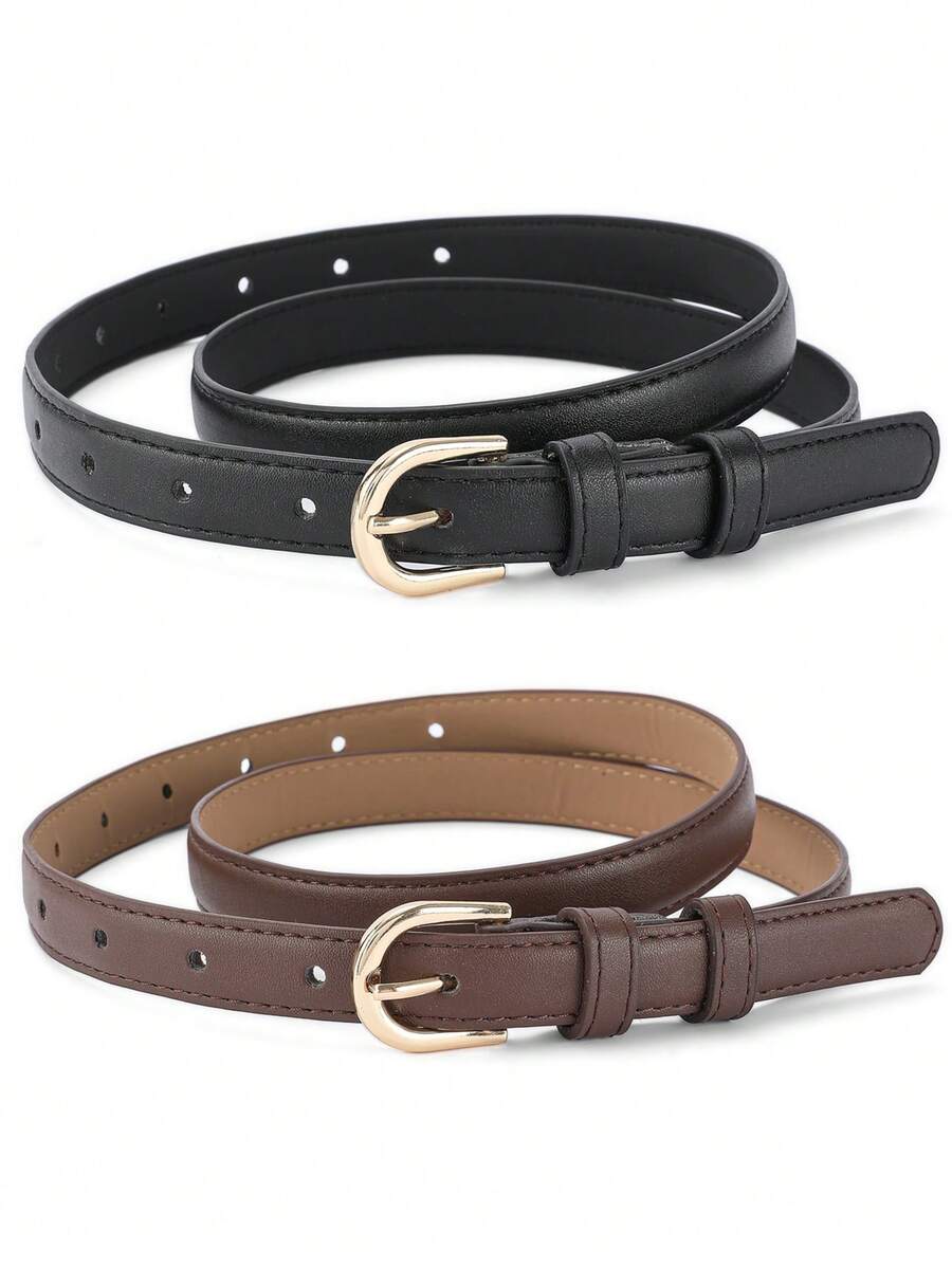 2 piezas Cinturones con hebilla color camello con perforador de agujeros - Negro + Marrón Café - Ver 1