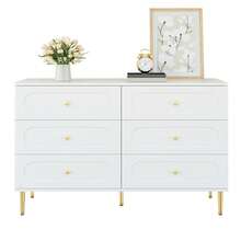 Sideboard, Chest Of Drawers With 6 Drawers, Oval Compartments, Metal Legs, Modern Storage Furniture For The Living Room. - 白色 - 查看 8