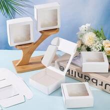 20個白色牛皮紙透明窗禮品盒 3.6x3.6x1.4 適用於烘焙餅乾蛋糕糖果、婚禮派對、聖誕禮物包裝 - 白色 - 查看 2